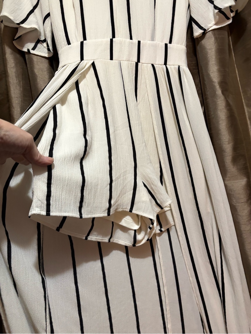 Crystal Doll Cream Maxi Dress w/shorts with Black Stripes 16↔️47↕️ #1814